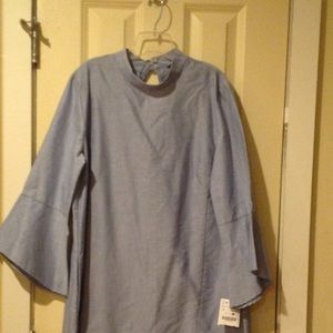 NWT- ZARA CHAMBRAY DRESS WITH BELL SLEEVES-(L)